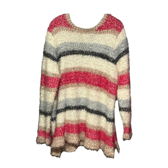 Lane Bryant Stripe Fuzzy Knit Sweater MultiColor Cutout Back Necktie Plus 26/28 - Picture 2 of 7
